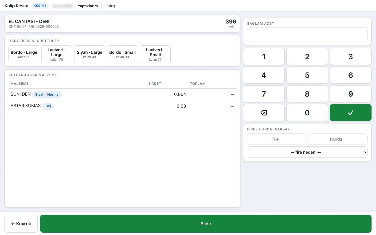 Üretim Programı — Operatörün ekranı ekranı