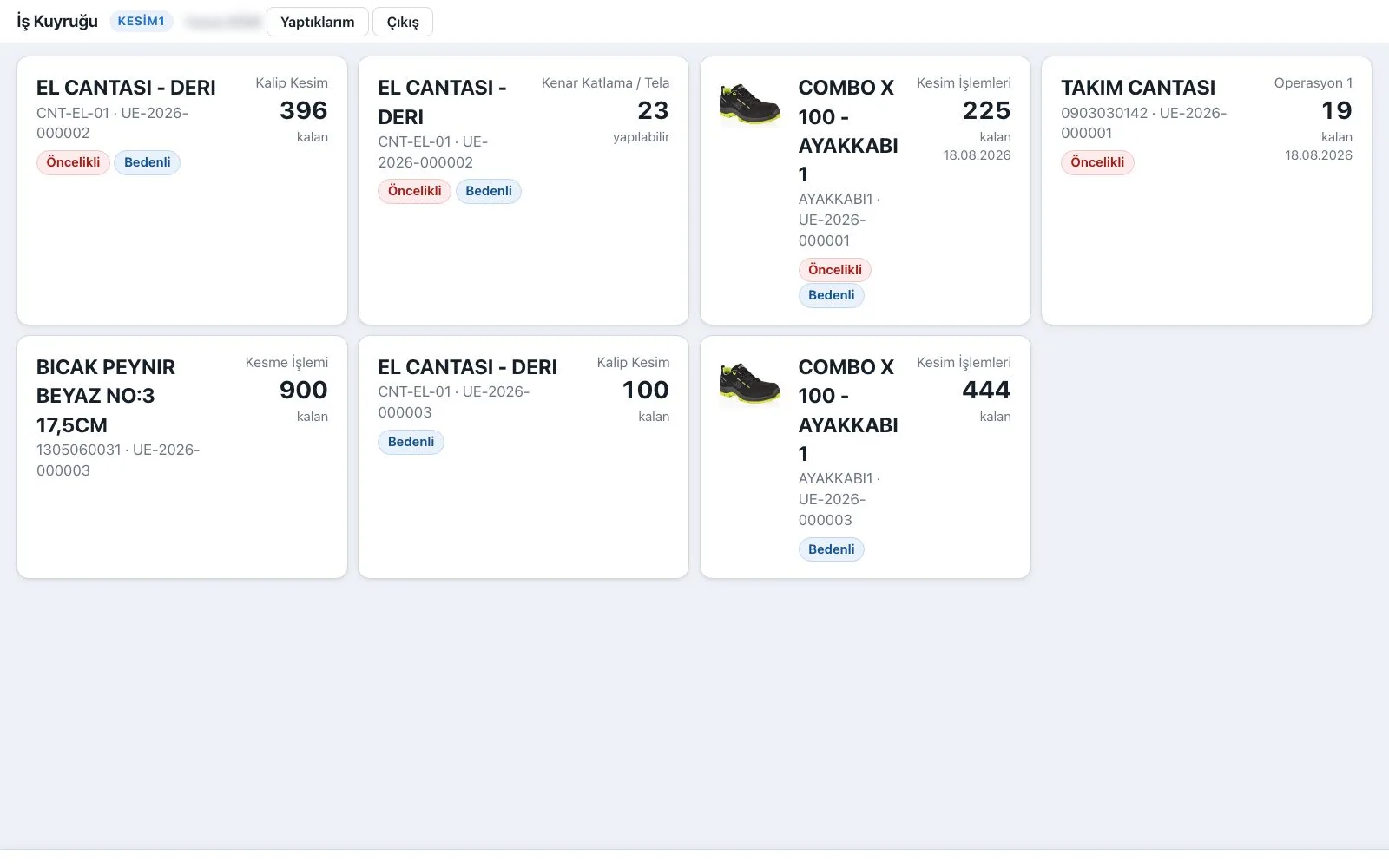 Üretim Programı — Operatörün ekranı ekranı